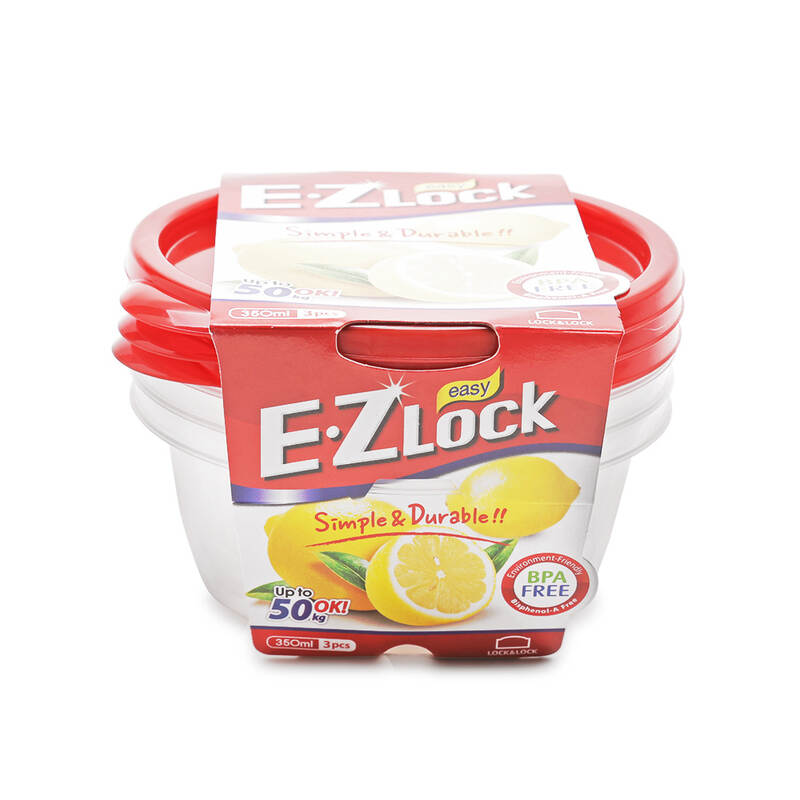 Bộ 3 Hộp Bảo Quản Thực Phẩm Ezlock Nắp Đỏ 350ml - LocknLock - HLE9404S, , large image number null